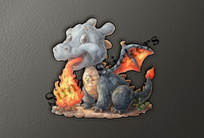 Cute baby dragon breathing fire