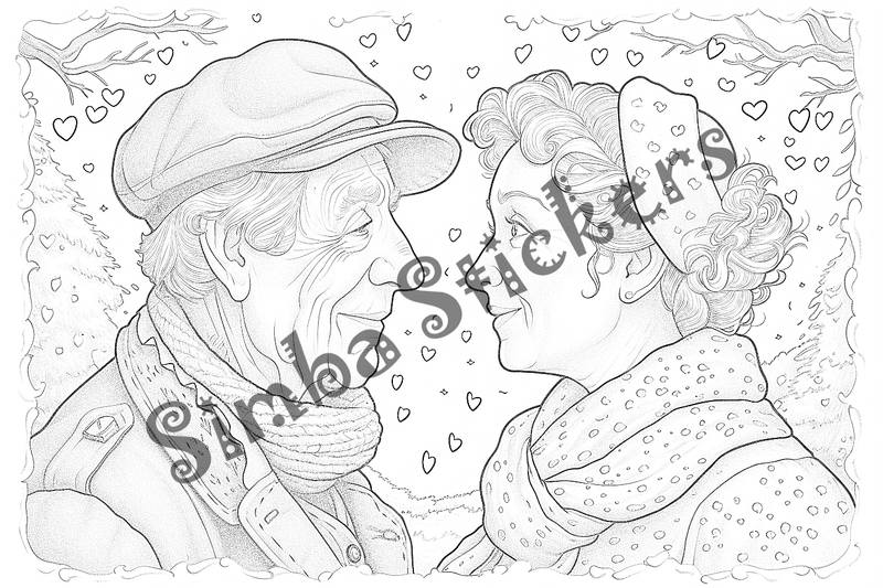 Colouring pages, bundle of people, grandparents in love, 10 images