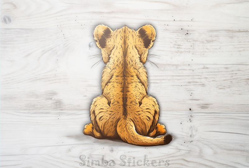 Lion cub sitting, from the back, nlidfz