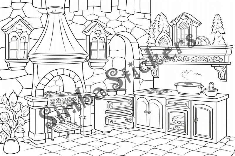 Colouring pages, bundle of house kitchens, 10 images