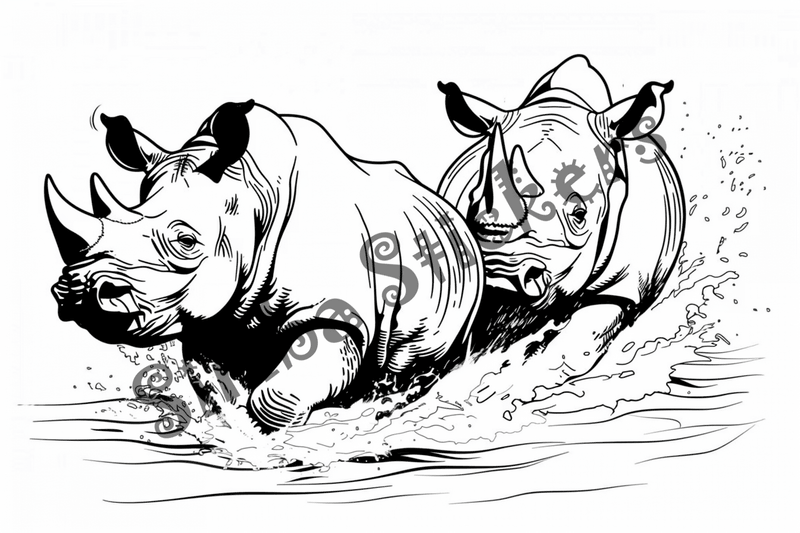 Colouring pages, bundle of rhino duos, 10 images