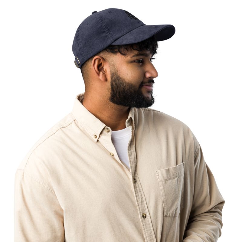 Vintage Corduroy Cap, Majestic lion face, outline art 