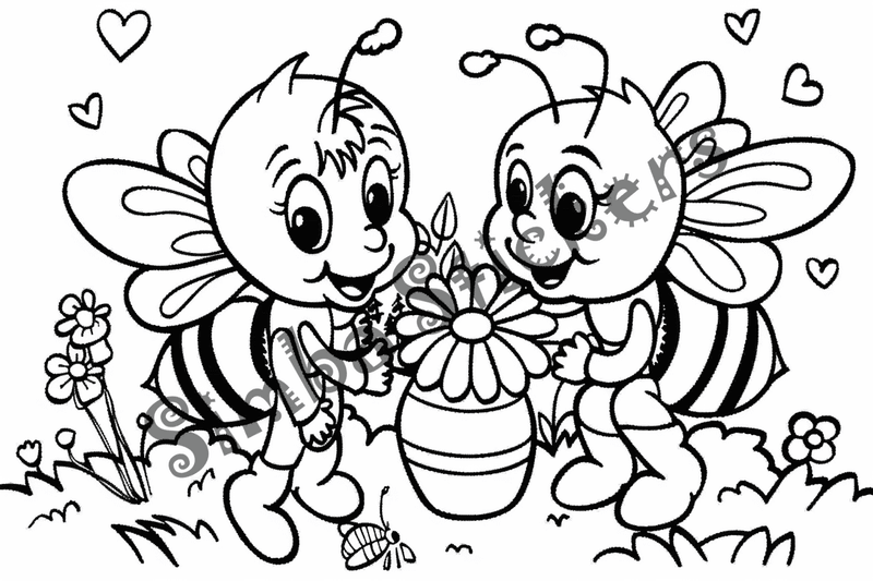 Colouring pages, bundle of bees with glasses, honeycombs or flowers, 25 images 2