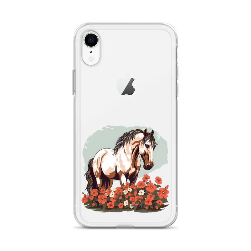 Clear Case for iPhone, Brown horse in field of red flowers, n4w2fj