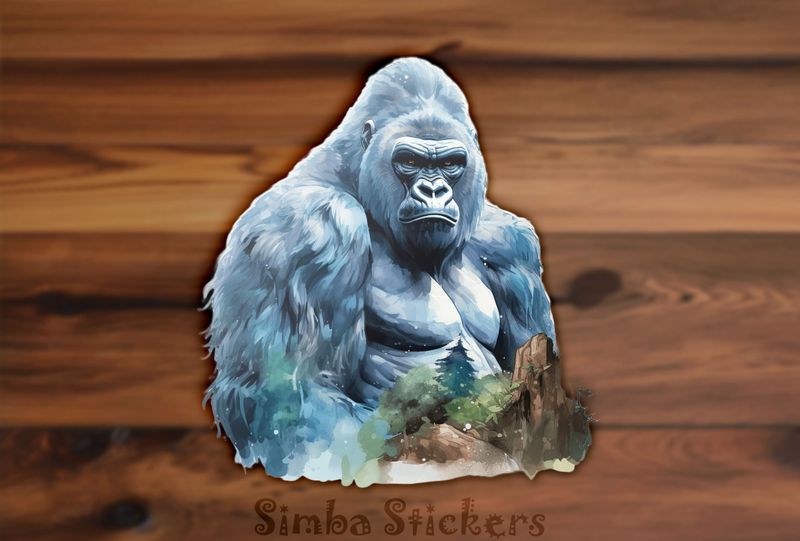 Gorilla in muscular pose with foresty foreground, 6kz1ti
