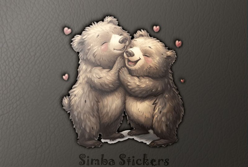 Bears cubs standing cheek-to-cheek with Valentine&#x27;s hearts, watercolour, nnzqnm