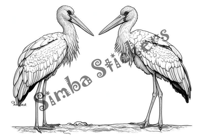 Colouring pages, bundle of marabou storks, 25 images