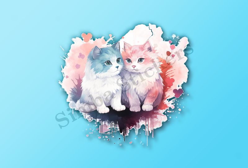Cats in love, watercolour