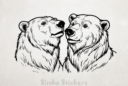 Bears nose-to-nose, outline art, zyvrcr