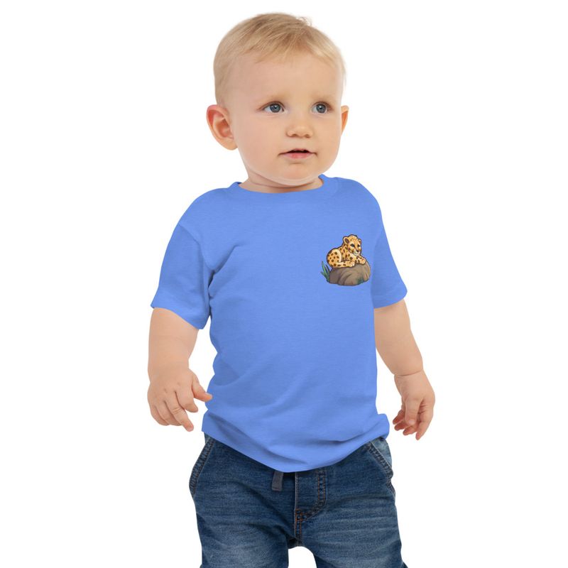 Baby Staple Tee, Baby cheetah on a rock, left chest