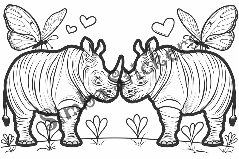 Colouring pages, bundle of rhinos in love, 25 images