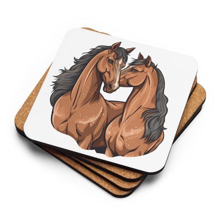 Cork-Back Coaster, Two brown horses snuggling, tdwcyd