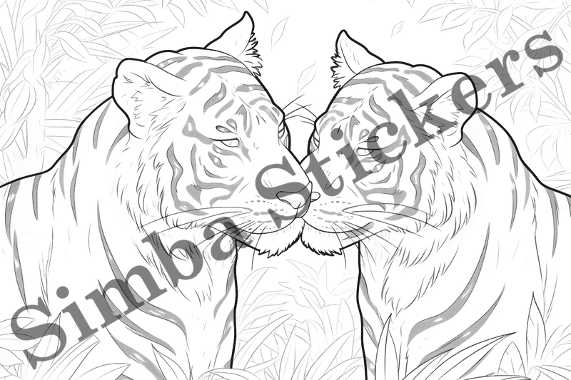 Colouring pages, bundle of tigers in love, 10 images