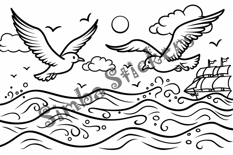 Colouring pages, bundle of seagulls, 50 images