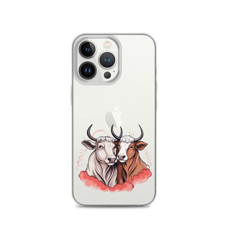 Clear Case for iPhone, Bull and cow, romantic, reddish clouds, qoucds