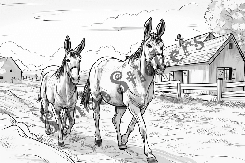 Colouring pages, bundle of mules, 25 images