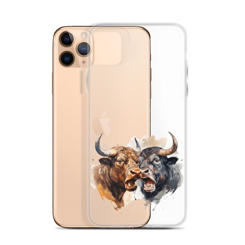 Clear Case for iPhone, Bulls facing up to each other, watercolour, dx5eff