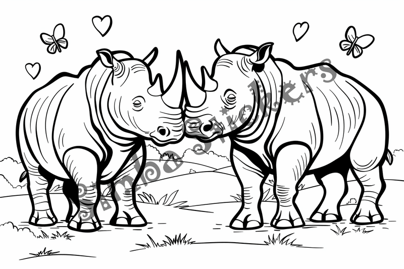 Colouring pages, bundle of rhinos in love, 25 images