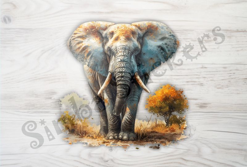 Elephant in brown grass, watercolour, rwl1rr