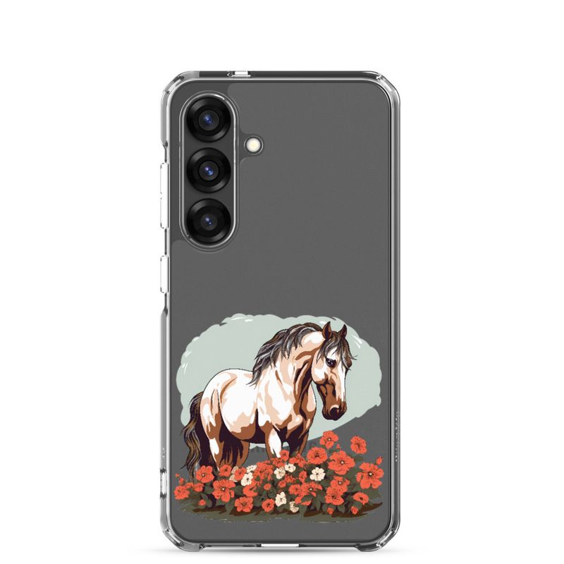 Clear Case for Samsung, Brown horse in field of red flowers, n4w2fj