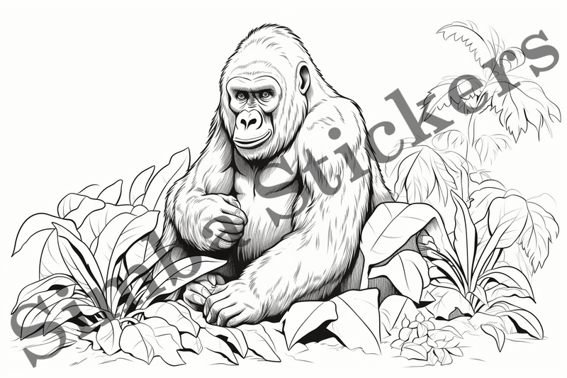 Colouring pages, bundle of gorillas, 25 images