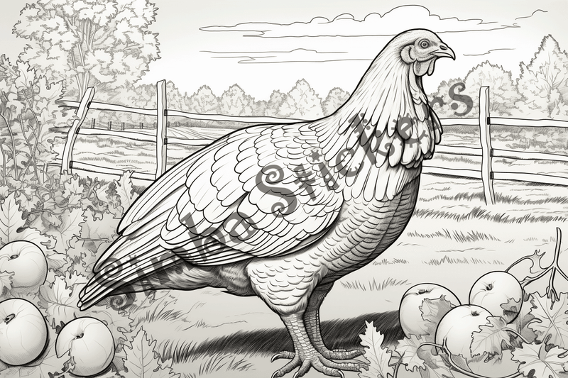 Colouring pages, bundle of turkeys on a farm, 25 images