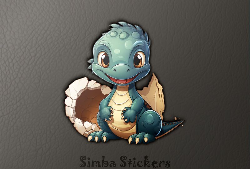 Baby green dinosaur smiling