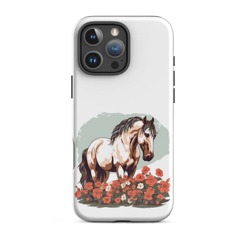 Tough Case for iPhone, Brown horse in field of red flowers, n4w2fj