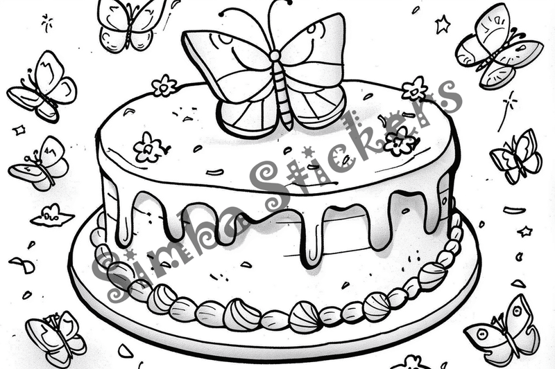 Colouring pages, bundle of butterflies over food or flowers, 25 images