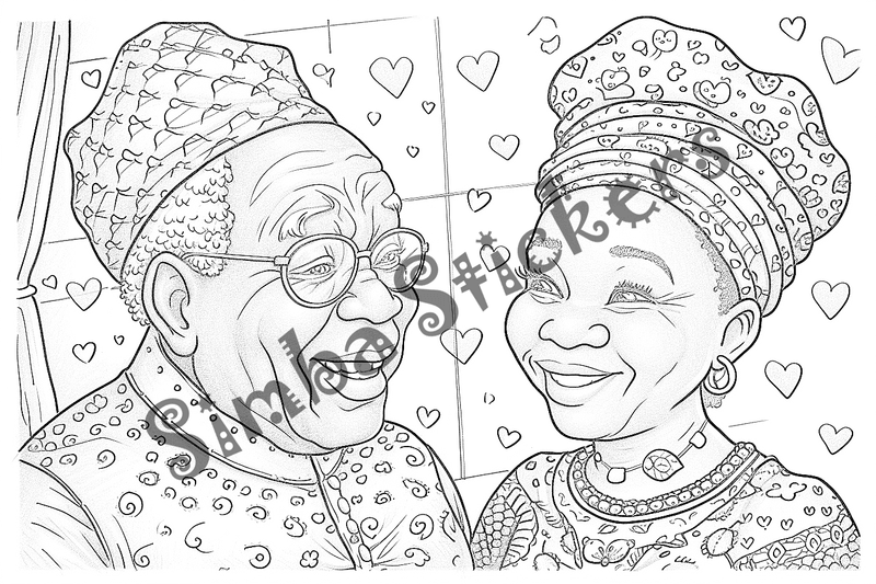 Colouring pages, bundle of people, grandparents in love, 25 images