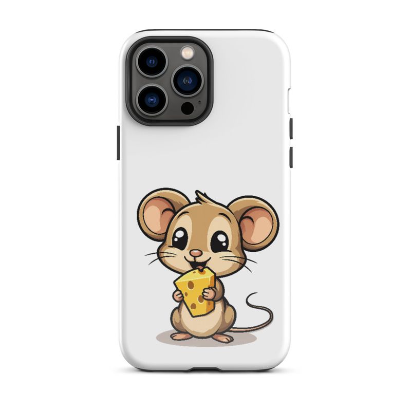Tough Case for iPhone, Small Mouse happily licking large chunk of cheese, pqapy6