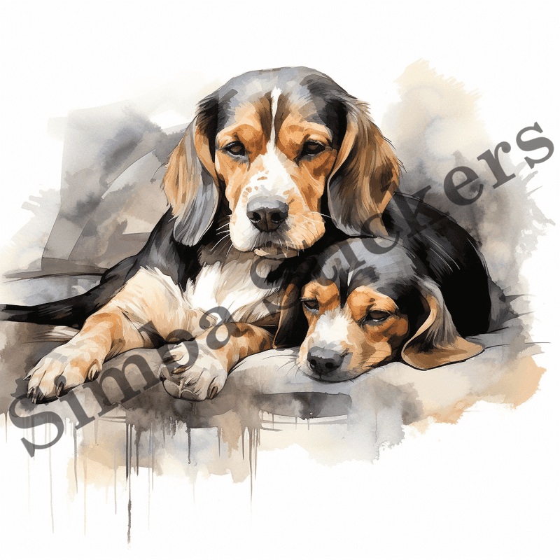 Beagle dogs cuddling, image set, 10 images