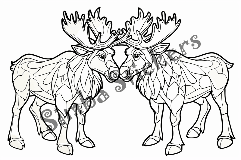 Colouring pages, Bundle of cute moose in love, 25 images