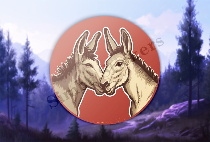 Donkeys in love, read circle background