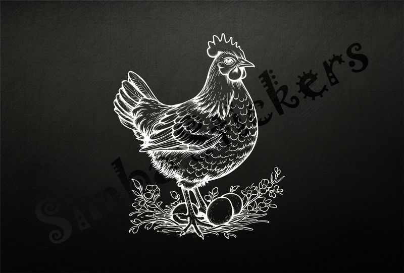 Hen brooding over its eggs, outline art