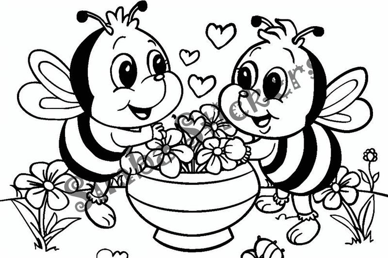 Colouring pages, bundle of bees in love, 25 images