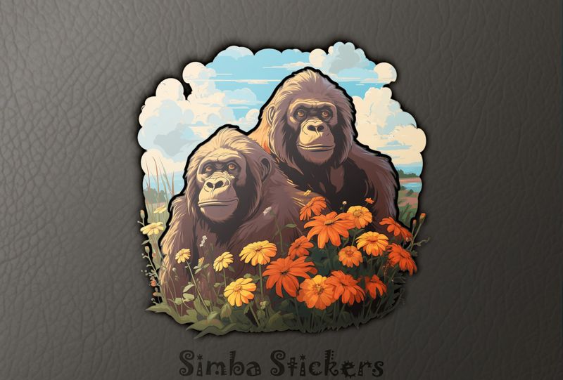 Gorillas in a field of flowers, fgvyki