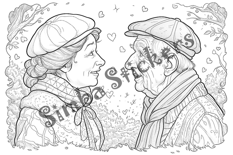 Colouring pages, bundle of people, grandparents in love, 25 images