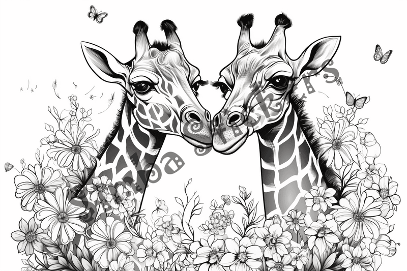 Colouring pages, bundle of giraffes in love, 10 images