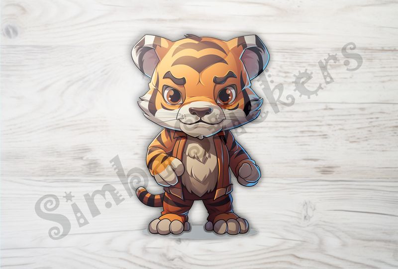 Tiger cub standing straight, looking tough