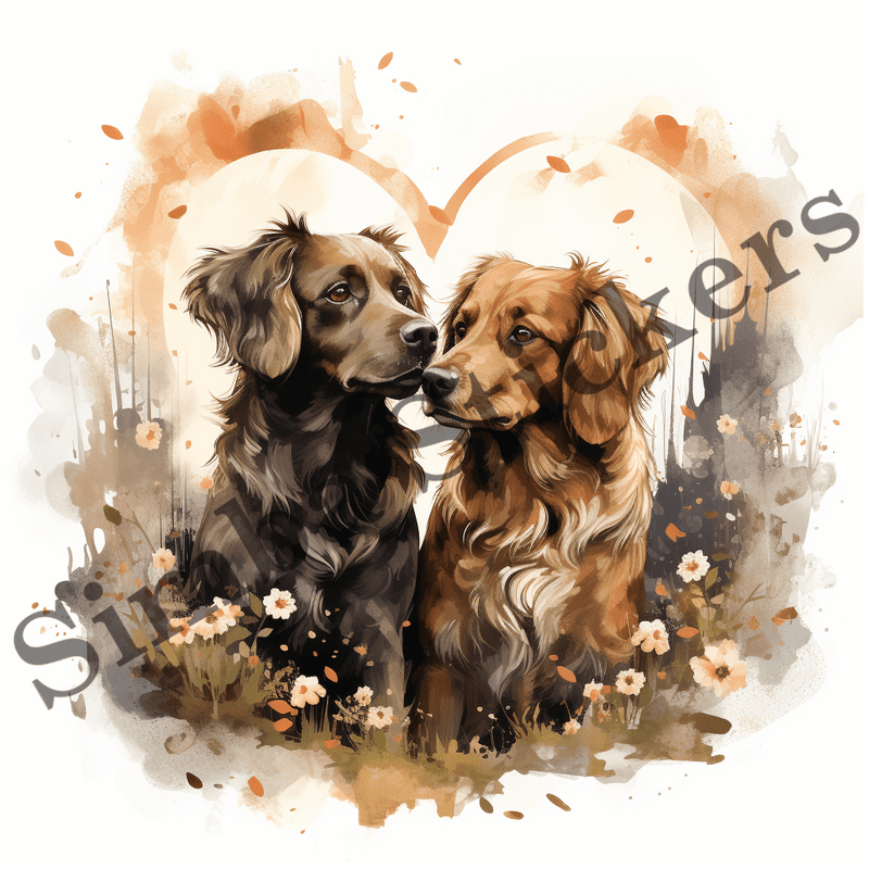 Dogs in love, watercolour, image set, 10 images