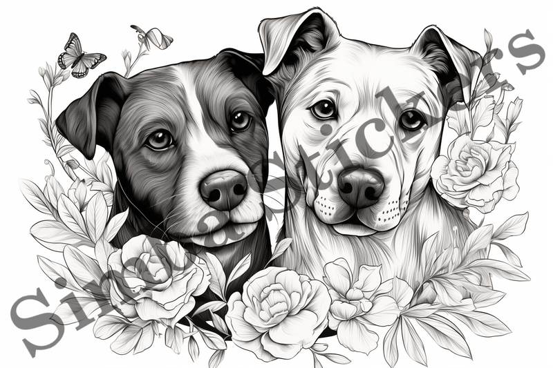 Colouring pages, Bundle of dogs in love, 10 images