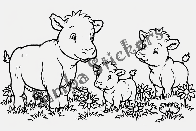 Colouring pages, bundle of cattle calves, 10 images