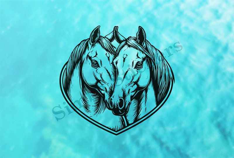 Horses nose-to-nose, in a heart, outline art