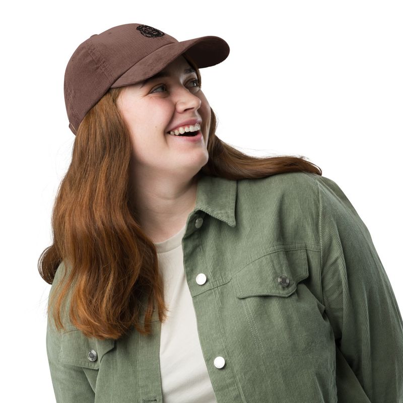 Vintage Corduroy Cap, Majestic lion face, outline art 