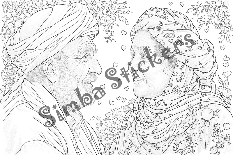 Colouring pages, bundle of people, grandparents in love, 25 images