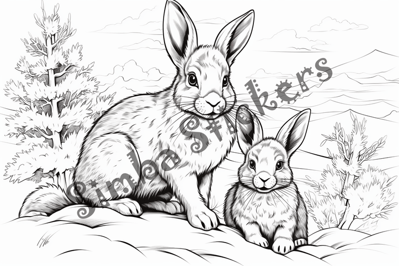 Colouring pages, bundle of rabbits, 25 images