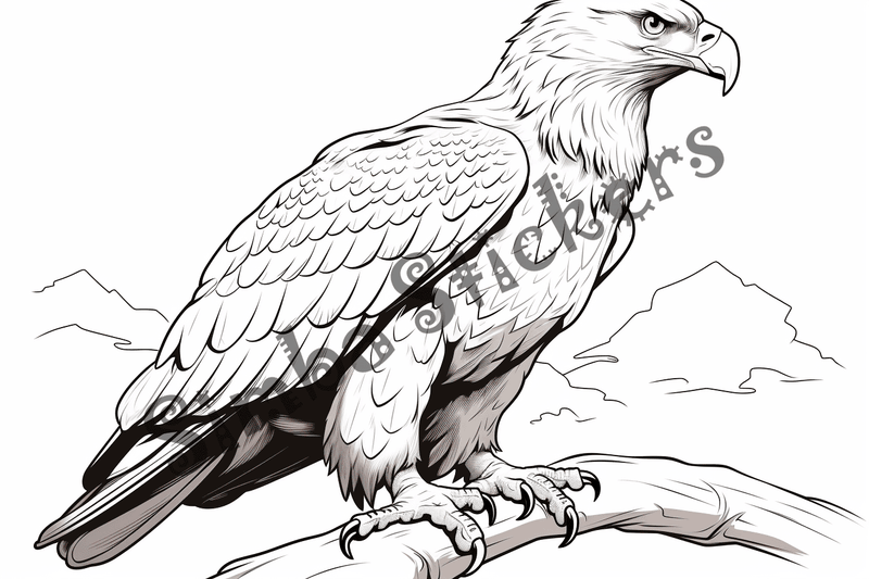 Colouring pages, bundle of eagles perching, 10 images