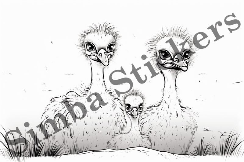Colouring pages, Bundle of ostriches, 25 images