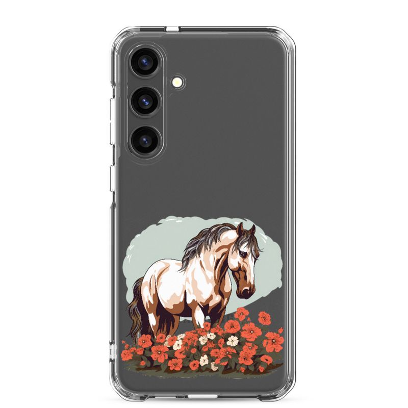 Clear Case for Samsung, Brown horse in field of red flowers, n4w2fj